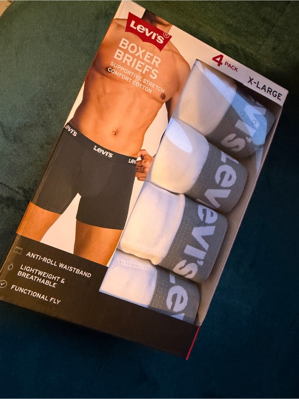 Levi's White Boxer Briefs 4-Pack with Gray Branded Waistbands - X-Large